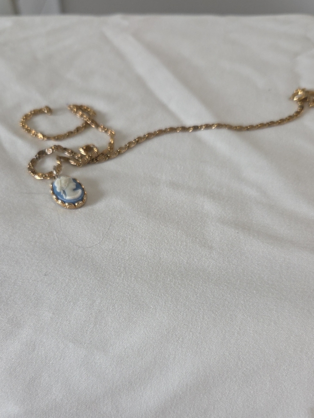 Gold-Plated Blue Cameo Pendant Necklace